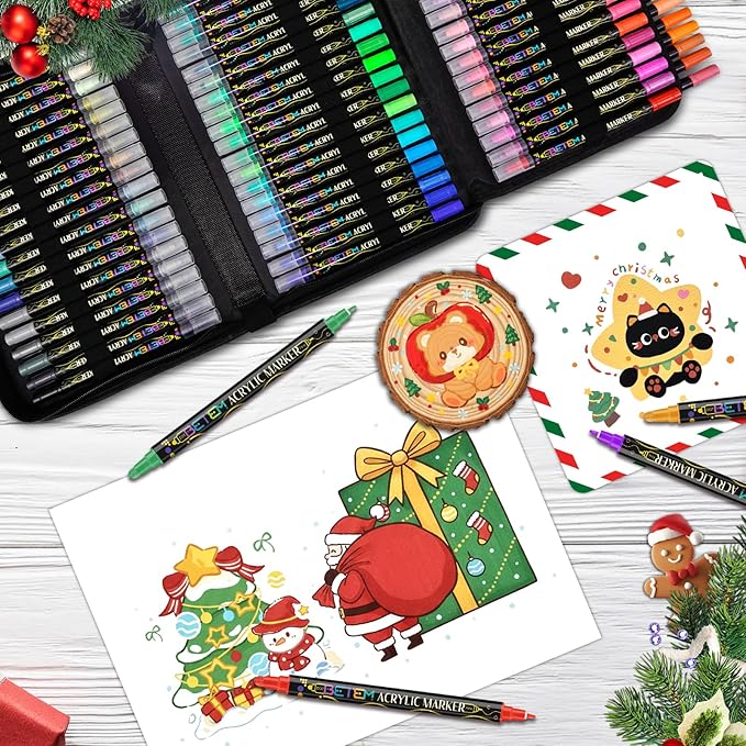 Betem 72 Colors Dual Tip Acrylic Paint Pens Markers, Fabric Decorating Kits Premium Water-Based Acrylic Paint Markers for Fabric, Rock, Wood, Glass, Eggs, Canvas, Ceramic, Easter Basket Stuffers