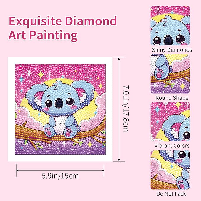 PERFECTSIGHT Cute 5D Diamond Art Kits with Wooden Frame, Kawaii DIY Painting Art for Adults, Diamond Arts and Crafts Sets, Big Gem Full Drill Diamond Dots for Women (Pink Koala)