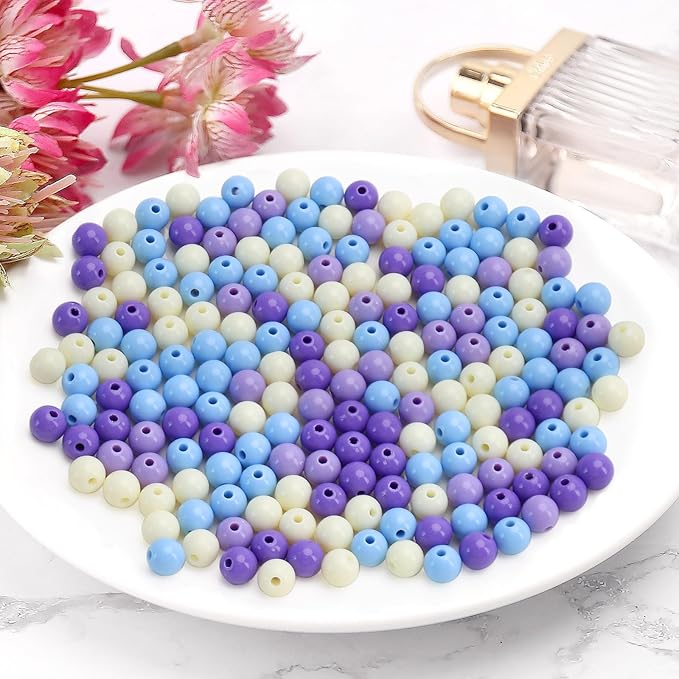 1000pcs 6mm mixed color acrylic round beads, assorted plastic gumball bubble gum beads with hole pastel loose beads bulk for jewelry diy making crafting supplies (purple series)