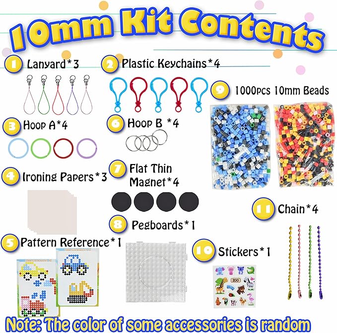 yowamho 10mm fuse beads kit - 1000 pcs big iron beads set, art crafts set for kids ages 6+, girls boys gift, easter christmas birthday present.(transportation series)