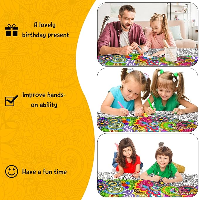 dvbonike jumbo mandala coloring poster giant flower diy drawing paper art blank banner 55.1 x 23.6 inch color-in table cover wall decoration school group activities for kids arts craft party suppiles