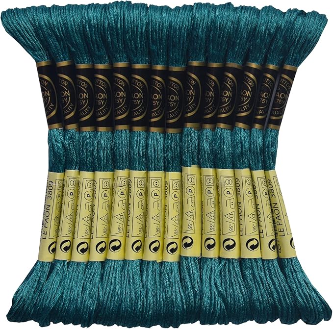 LE PAON Embroidery Floss, 14-Pack Six Strands 100% Long Staple Cotton Embroidery Thread, 8.7-Yard，Color Number：3809,Very Dark Turquoise