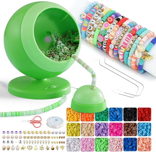 ETUDAW Electric Bead Spinner, 4500 PCS Clay Beads for Necklaces and Bracelets, Beginner Bracelet Making Kit for Jewelry Making, DIY Arts and Crafts Birthday Gifts(Green)
