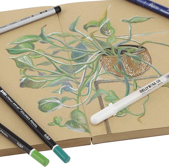 SoHo Urban Artist Open Bound Sketch Pads - Open Coptic Bound Sketch Pads for Drawing, Calligraphy, Any Dry Media, & More! - [Kraft - 5.6x8.26 - Single]