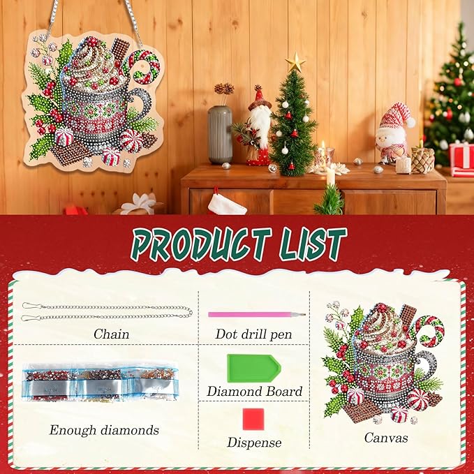 EMIEAUFG Christmas Diamond Art Hanging Kit for Adult, Xmas Candy Cup Diamond Art Pendants, Double Sided Acrylic & 5D Special Shaped Rhinestone, Christmas DIY Ornament for Window Home Wall Decor