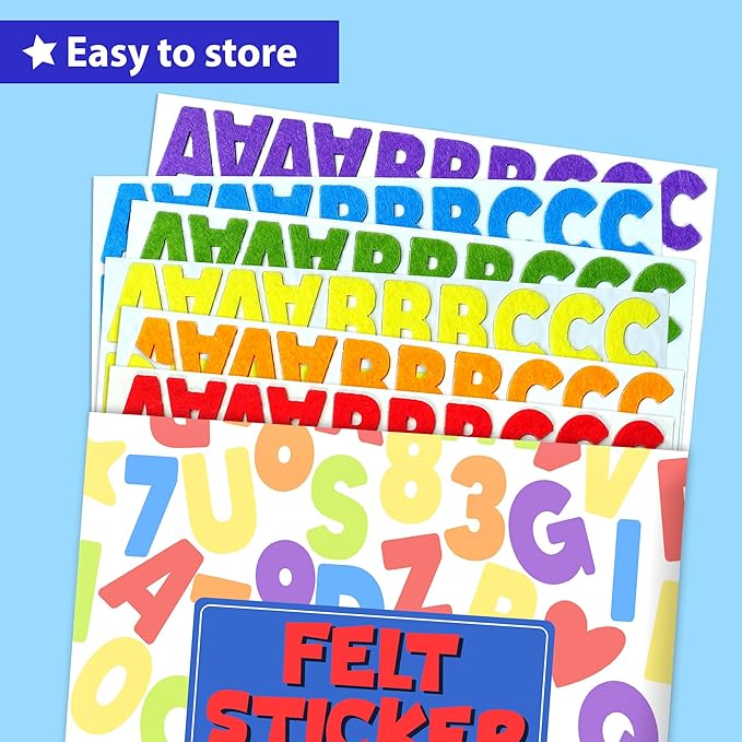 krafun 500+ felt stickers for toddlers & kids - self-adhesive alphabet letters, numbers & shapes - no-mess diy scrapbook arts and crafts supplies - educational learning activity gift for ages 3+