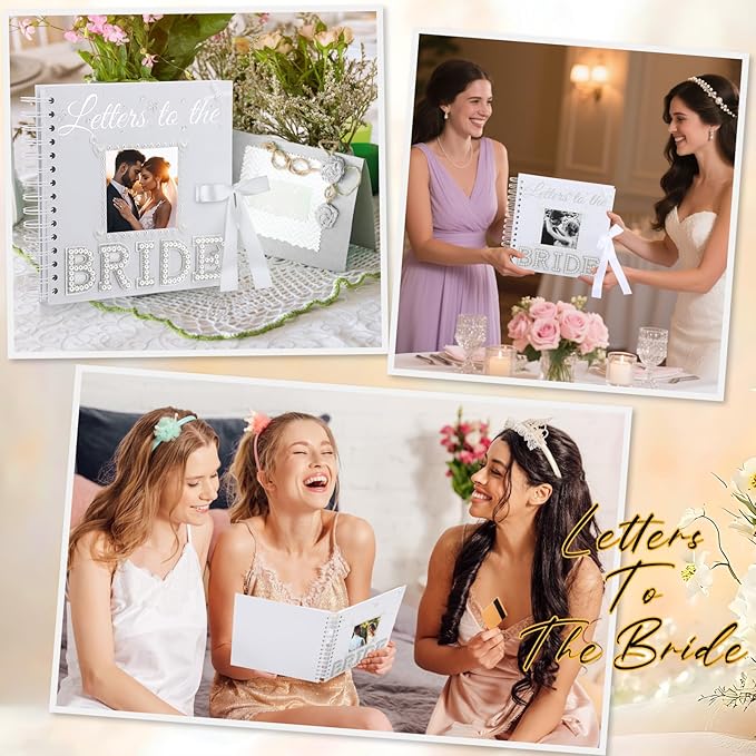 Fullhawl Letters To The Bride Scrapbook 8x8 Inch Bride Memory Book DIY Wedding Photo Album with Stickers and Markers for Wedding Engagement Bridal Shower Gifts Party Supplies, 40 Sheets
