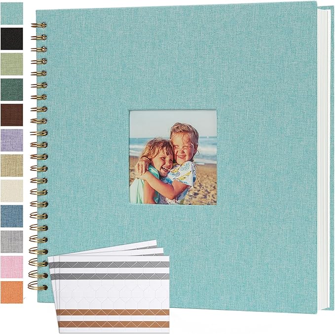 Scrapbook Photo Album 12x12 Inches 80 Pages Hardcover Kraft Paper Linen Cover Scrap Book Memory Book DIY Scrapbook Albums for Wedding Baby Boyfriend Travel Anniversary Family, LightBlue