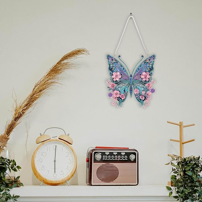 Nivvey DIY Hanging Diamond Art Pendant Painting Kit Butterfly, Special Crystal Gem Craft Painting Kit Ornament, Box Package,9.0x9.8inch