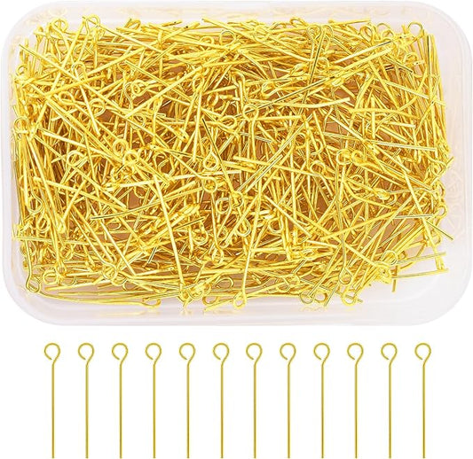 Mandala Crafts 500 1 Inch Gold Eye Pins for Jewelry Making Earring Making Supplies Jewelry Findings Open Eye Head Pins for Earrings DIY Bracelets Rosary Charms