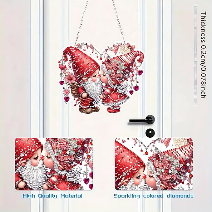 LILEIDECO DIY Valentine’s Day Diamond Art Painting Kits Special Shape Rhinestone Window Pendants Hanging Home Garden Wall Double-Sided Pattern (Single Side Point Drill)- Love Gnomes