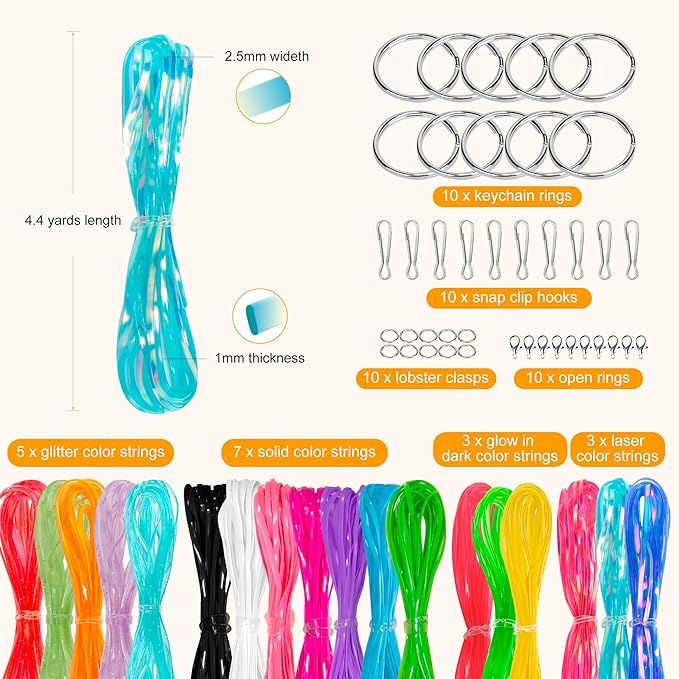 PP OPOUNT 4-Style Lanyard String for DIY Adult Friendship Bracelets Keychains Lanyard, 18 Solid/Glitter/Laser/Glow in Dark Gimp String with Accessories & Instruction, Boondoggle for Adult Summer Camp