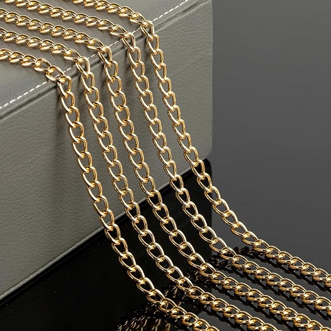 YOUBEIYEE 33 Feet Aluminum Chain for Jewelry Making, Gold Plated Cable Link Chains Bulk Handmade Decoration Craft Chain Roll
