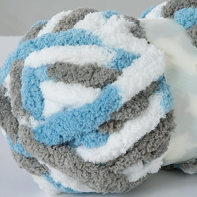 MABOZOO Tie Dye Chunky Yarn for Crocheting 8 Pack,Sky Blue Fluffy Jumbo Chenille Yarn,Soft Plush Yarn Bulky,Giant Thick Fuzzy Yarn for Hand Knitting or Arm Knitting (29 yds,8 oz Each Skein)