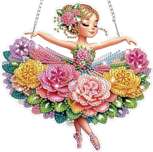 Bowetile Ballet Girl Diamond Art Hanging Kits for Adults, Diamond Art Suncatchers Dream Dancer, 5D Special Shape Diamond Painting Pendant Window Ornament Gifts for Home Wall Door Garden Decor