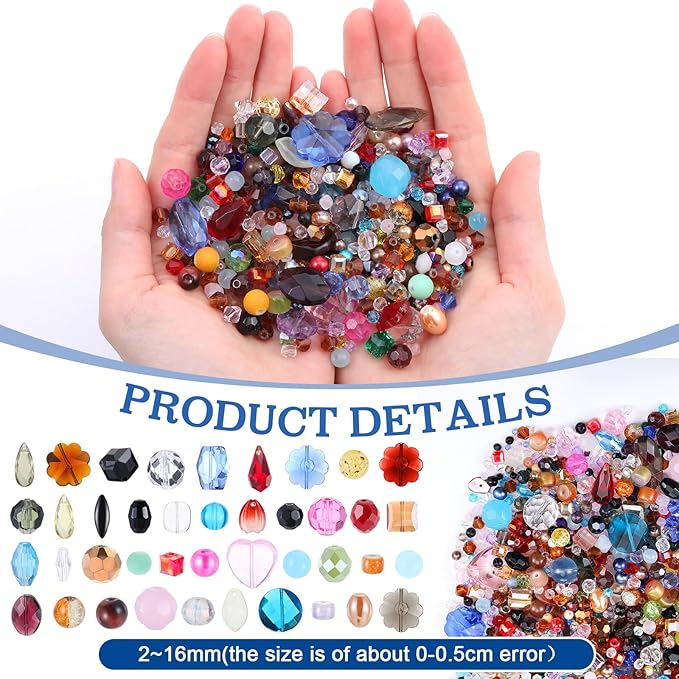 Sureio 1300 Pcs Assorted Glass Beads for Jewelry Making, About 0. 9 Pounds Multicolor Crystal Stone Beads Bulk, 5-13mm DIY Lamp Arts and Craft Decorative Hobby Artistry Making Supply (Assorted)