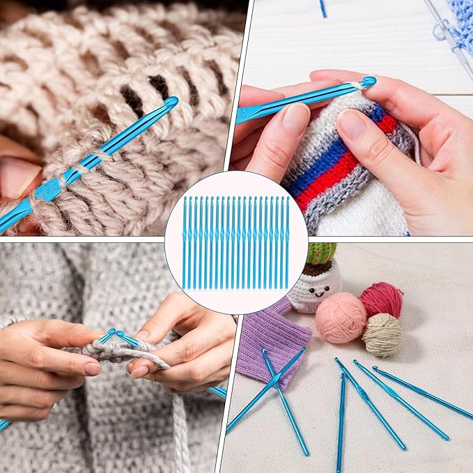 Crochet Hooks, 20 Pcs 5mm Crochet Hook US Size H (Size 8) Aluminum Knitting Needles Crochet Supplies for DIY Yarn Crafts Beginners (Blue)