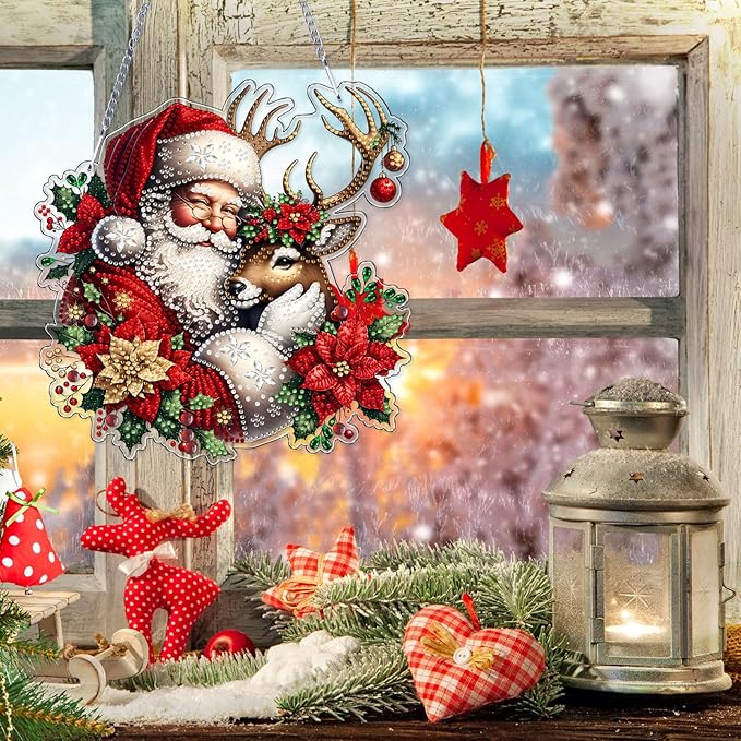 VODAPYC Christmas Santa Diamond Art Hanging Kit for Adults, DIY Double Sided Special Shaped Diamonds Art Window Pendant Ornament for Home Decor(Santa Claus-3)