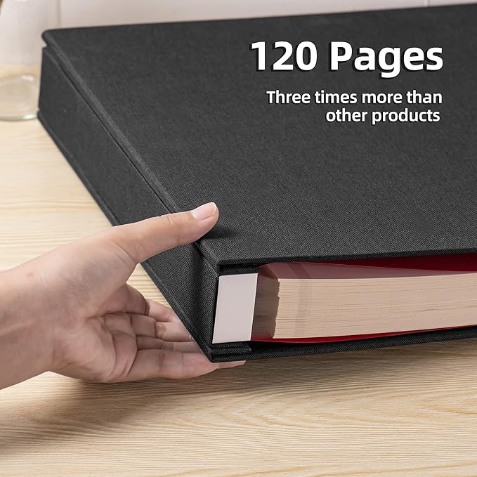Large Photo Album Self Adhesive 4x6 5x7 3x5 8.5x11 Scrapbook Magnetic Album DIY Scrap Book Length 13 x Width 12.8 (Inches) 120 Sticky Pages Linen Cover DIY Photo Album (Black)