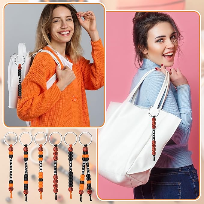 Landical 564 Pcs Basketball Keychain Making Kit DIY Basketball Bead Key Chain Set Craft Adjustable Sport Letter Bead Sport Theme Party Favor Gift Accessory Holiday Decoration for Adult(Vintage Color)