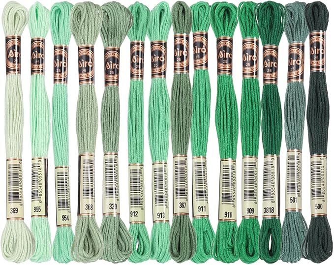 PATIKIL 14 Skeins Embroidery Floss, Polyester Embroidery Threads Bracelets String for Cross-Stitch Hand Embroidery, Multicolored Emerald Green