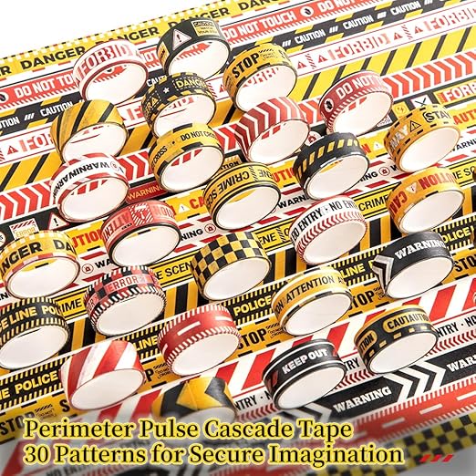 30 Rolls Warning line Theme Washi Tape Set, Writable Decorative Tapes for Scrapbooking, Junk Journal Supplies, Bullet Journaling, 0.6"x79" per Roll