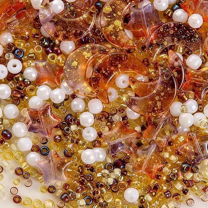 Mixed Star Moon Crystal Glass Beads Seedbeads Loose Round Pearl Beads for Jewelry Making Craft Bracelets Necklaces Earrings DIY Crafts Projects Brown Glass Spacer Bead Kits for Crafts