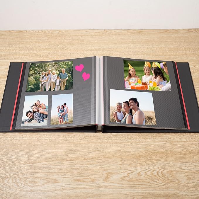 Photo Album Self Adhesive Scrapbook 3x5 4x6 5x7 6x8 Magnetic Album DIY Scrap Book 11x10.6 Inch 40 Black Sticky Pages Linen Cover DIY Photo Album(Black)