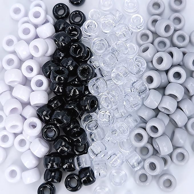 MIIIM 1000PCS 6x9mm Pony Beads Bulk, Black and White Kandi Beads for Bracelets Making Kit, Hair Braids Crafts for Jewelry Making (Neutral)