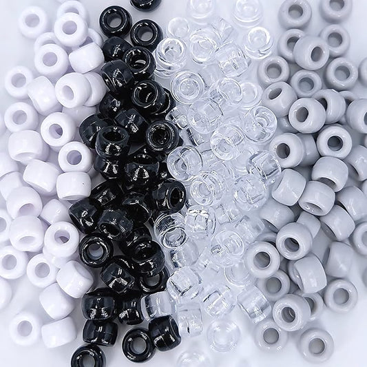 MIIIM 1000PCS 6x9mm Pony Beads Bulk, Black and White Kandi Beads for Bracelets Making Kit, Hair Braids Crafts for Jewelry Making (Neutral)