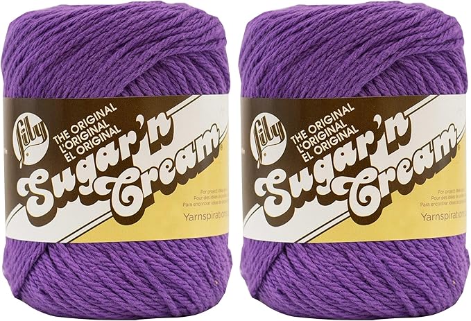 Lily Sugar 'N Cream The Original Solid Yarn, 2.5oz, Medium 4 Gauge, 100% Cotton - Purple - Machine Wash & Dry (Pack of 2)