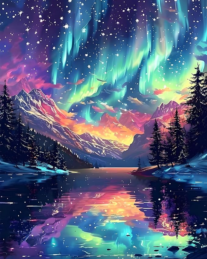 Paint by Numbers Kit for Adults Beginner Starry Sky, Adult Paint by Number Kits on Canvas, Aurora DIY Acrylic Oil Painting by Numbers for Adults, Perfect for Home Wall Decor 16X20 Inch