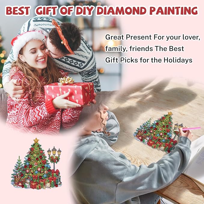 Bowetile Christmas Diamond Art Hanging Kits for Adults, Diamond Art Suncatchers Christmas Tree, 5D Special Shape Diamond Painting Pendant Window Ornament Christmas Gifts for Home Door Wall Decor