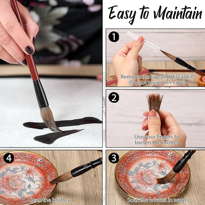 Resurhang 24 Pcs Chinese Calligraphy Brush Set Watercolor Brushes Bulk with Roll up Bamboo Brush Holder Writing Drawing Brushes for Kanji, Japanese Sumi, Drawing, Writing, Painting, Art Supplies