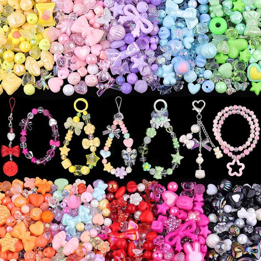 700-750PCS TINKRSTUFF Assorted Acrylic Beads,Mixed Cute Beads for Bracelet Making, Aesthetic Butterfly GummyBear Star Flower Bow Kawaii Charms for Jewelry Necklace Making DIY Keychain Phone Charm