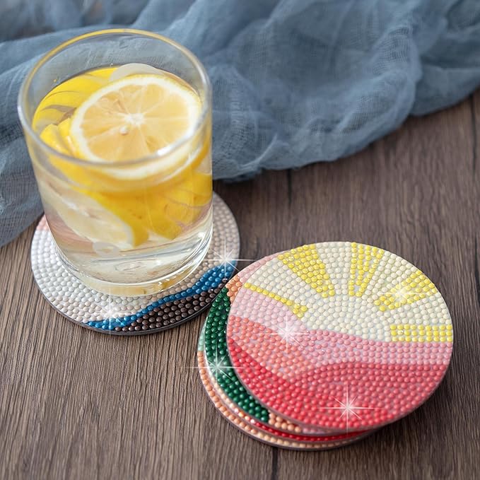 Temlum 6 Pcs Diamond Painting Coasters Kit, Abstract Landscape Diamond Art Coasters for Beginners, Adults Small Diamond Painting Kit Art Craft Supplies