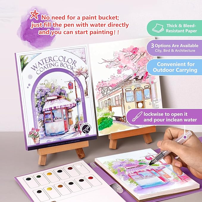 2026 New Creative Stress Relief Kit Watercolor Painting Book,3-Fold Water Color Pad,Mini Watercolor Workbook Travel Set for Beginners and Enthusiasts (Bird)