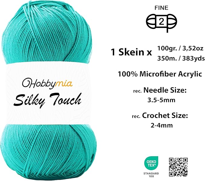 Silky Touch Acrylic Yarn - Soft Sport Weight Yarn for Crochet & Knitting - 100g / 383yds - 100% Microfiber Acrylic - Lightweight Fine Smooth Yarn(Green - Emerald Green, 1 Skein)
