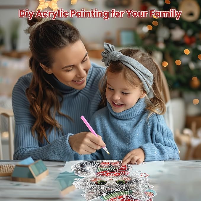 MOGTAA Christmas Diamond Art Hanging Kits for Adults Kids, Christmas Cat Diamond Art Suncatchers, 5D Special Shape Diamond Animal Painting Window Pendant Kit for Home Garden Wall Decor