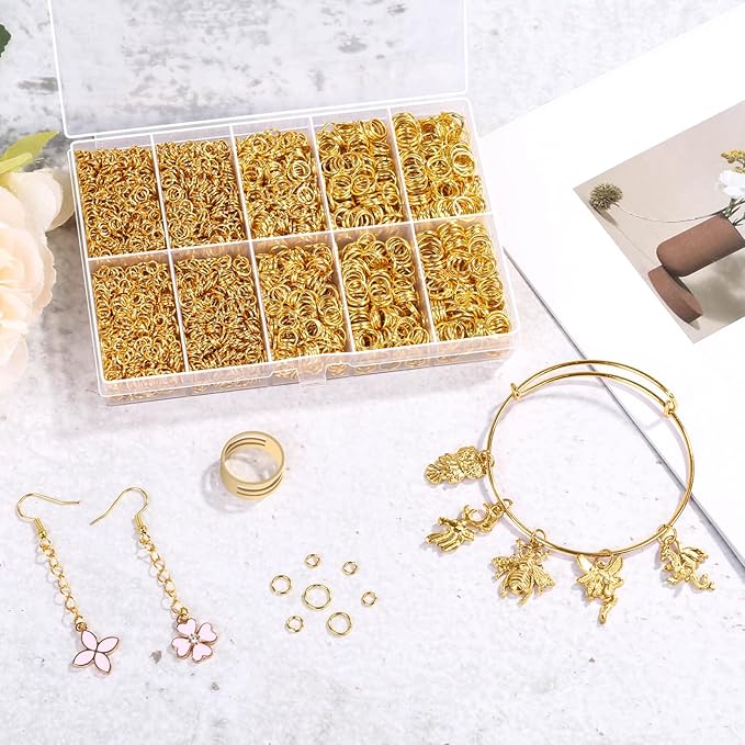 4600pcs gold jump rings with jump rings open/close tools for jewelry making and necklace repair (assorted sizes)