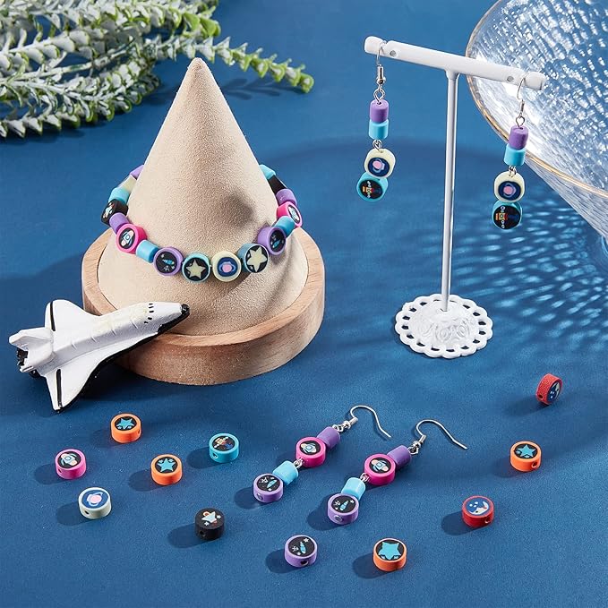 SUNNYCLUE 1 Box 200Pcs Handmade Polymer Clay Beads Kit Outer Space Theme Clay Handmade Beads Loose Spacers for Women Adults Jewelry Making Bracelet Necklace Earring Keychain Accessories