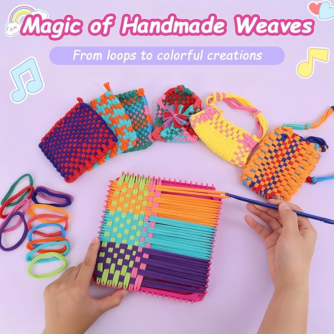 Combaybe Loom Loops Refill for Weaving Loom Kit Toys, Elastic Potholder Loom Loops DIY Arts and Crafts Supplies Set for Kids Beginners Christmas Birthday Gifts for Girls 5 6 7 8-12 13 Year Old