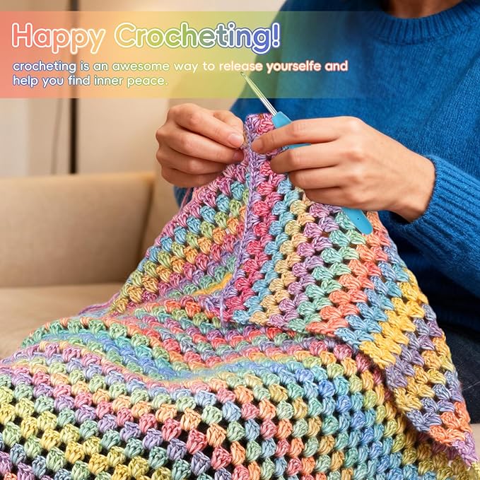 Aeelike Blanket Crochet Kit for Beginners, Super Easy Crochet Blanket Kit with Soft & Colorful Gradient Yarns Detailed Video Tutorials Crocheting Accessories, Rainbow Gradient & Ideal Gift