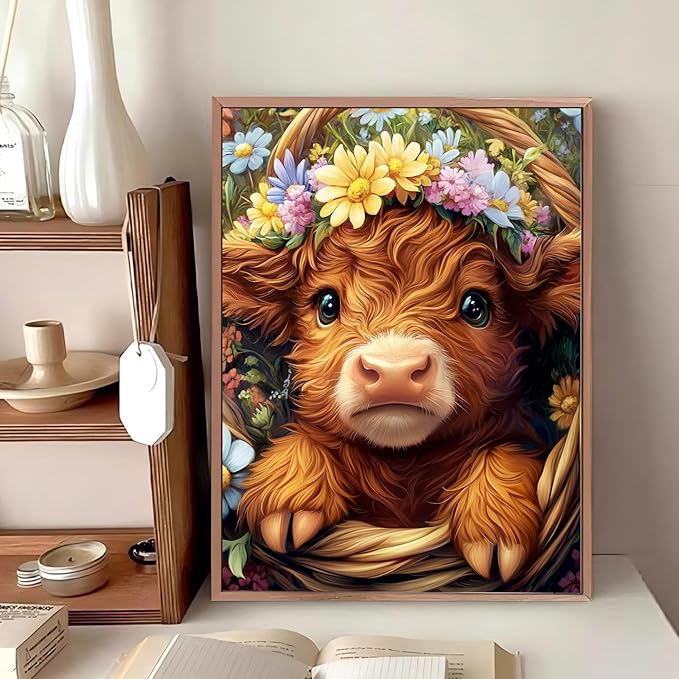 Reivworl Highland Cow Diamond Art Kits for Adults, Highland Cow Diamond Painting Kits, Gem Art Kit for Gifts and Home Interior Decor 12x16 Inch