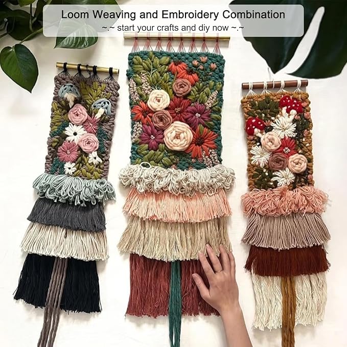 Weaving Loom Kit,Wooden Multi-Craft Weaving Loom Tapestry Loom Large Frame 9.85x 15.5inch,DIY Hand-Knitting Weaving Machine with Loom Stick Bar for Kids, Adult and Beginners Handcraft Loom