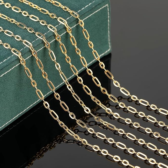 UMAOKANG 16.4 Feet Gold Plated Chain for Jewelry Making Stainless Steel Paperclip Chain Necklace Bracelet DIY Jewelry Supplies Findings
