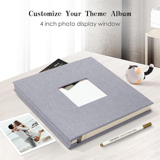 Spbapr Large Photo Album Self Adhesive 60 Pages Linen cover DIY Magnetic Scrapbook album with A Metal Pen Hold 3x5 4x6 5x7 6x8 8x10 Pictures
