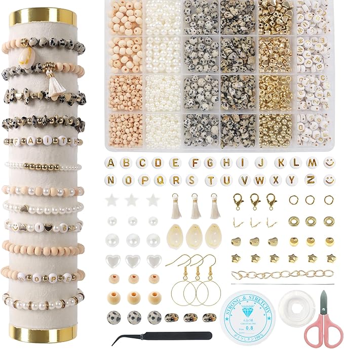 toipinio bracelet making kit jewelry making supplies kit natural stone beads for irregular natural stone with for diy craft 1736pc friendship bracelet/necklace/earrings for adults (dalmatian jasper)