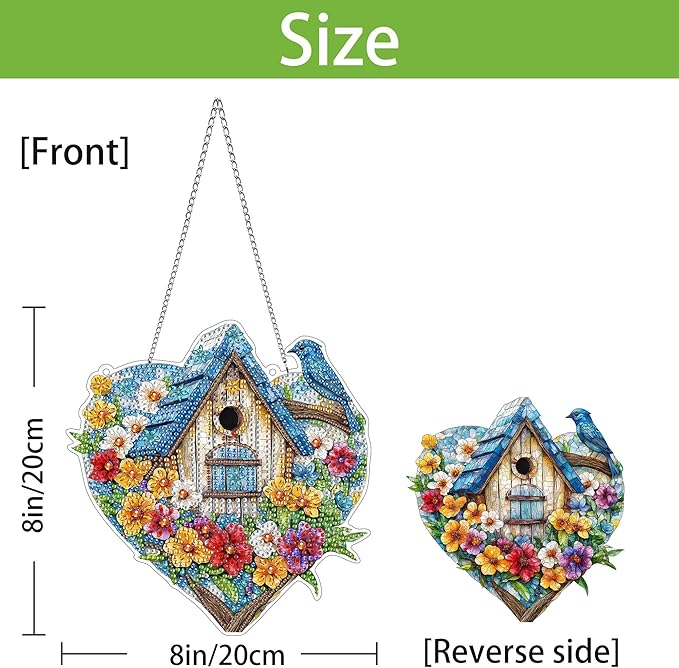 Wergund 5D DIY Birdhouse Diamond Art Hanging Kits, Hanging Diamond Art Bird, Acrylic Special Shaped Rhinestone, Window Hanging Pendants for Home Wall Garden Front Door Outdoor Decor Gift(Birdhouse)