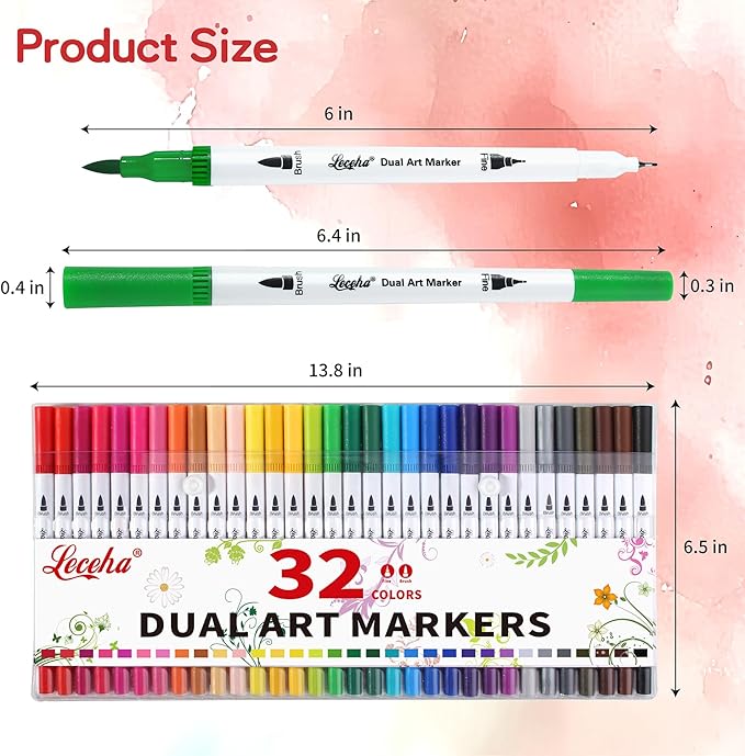 Dual Tip Art Markers for Adult Coloring Books,Fine and Brush Tip 32 Colored Pens Watercolor Pens for Journaling Note Taking Writing Planning Art Supplies